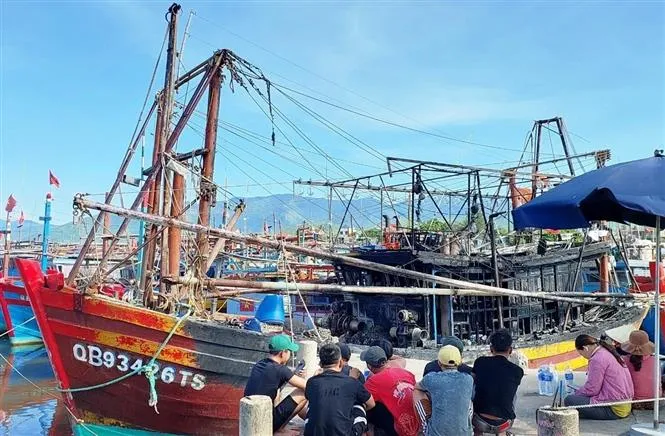Hỏa hoạn thiêu rụi 3 tàu cá ở khu neo đậu - Ảnh 4. Hỏa hoạn thiêu rụi 3 tàu cá ở khu neo đậu - Ảnh 4.