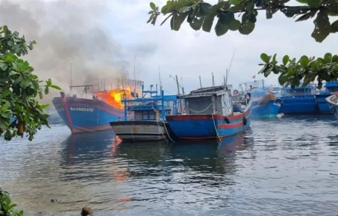 Cháy tàu cá tại Âu thuyền Thọ Quang, Đà Nẵng - Ảnh 1. Cháy tàu cá tại Âu thuyền Thọ Quang, Đà Nẵng - Ảnh 1.