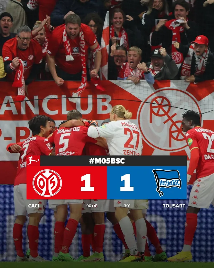 Vòng 7 giải VĐQG Đức: Mainz 05 chia điểm trên sân nhà trước Hertha Berlin - Ảnh 1. Vòng 7 giải VĐQG Đức: Mainz 05 chia điểm trên sân nhà trước Hertha Berlin - Ảnh 1.