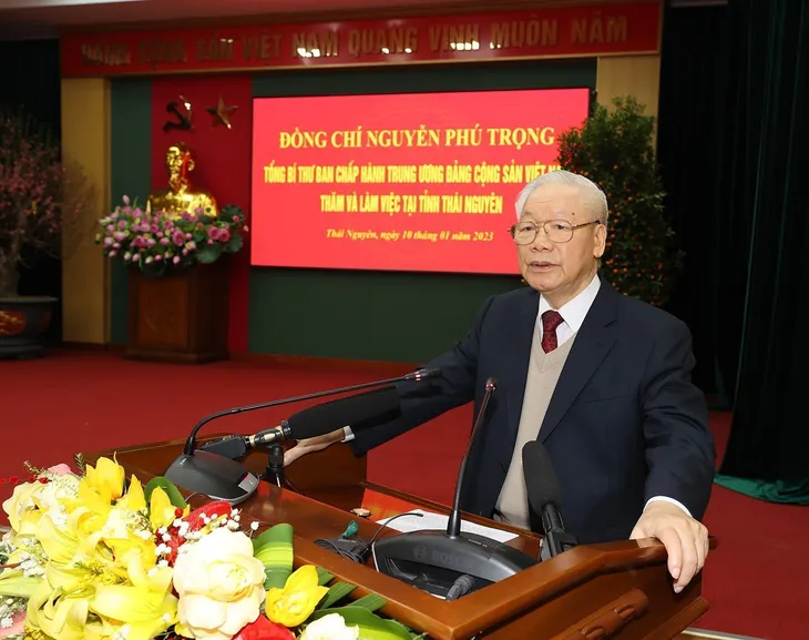 Tổng Bí thư Nguyễn Phú Trọng thăm, chúc Tết tại Thái Nguyên - Ảnh 2. Tổng Bí thư Nguyễn Phú Trọng thăm, chúc Tết tại Thái Nguyên - Ảnh 2.