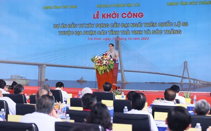 Thủ tướng Phạm Minh Chính phát lệnh khởi công cầu Đại Ngãi nối Trà Vinh - Sóc Trăng - Ảnh 1. Thủ tướng Phạm Minh Chính phát lệnh khởi công cầu Đại Ngãi nối Trà Vinh - Sóc Trăng - Ảnh 1.