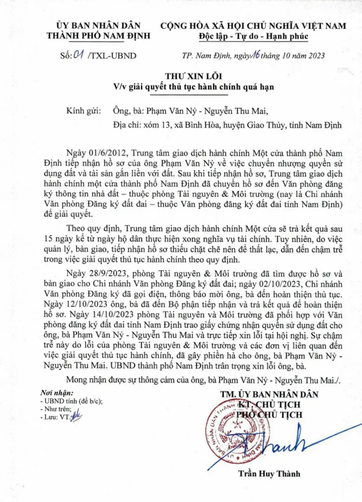 Nam Định xin lỗi người dân về việc giải quyết thủ tục hành chính quá hạn nhiều năm - Ảnh 1. Nam Định xin lỗi người dân về việc giải quyết thủ tục hành chính quá hạn nhiều năm - Ảnh 1.