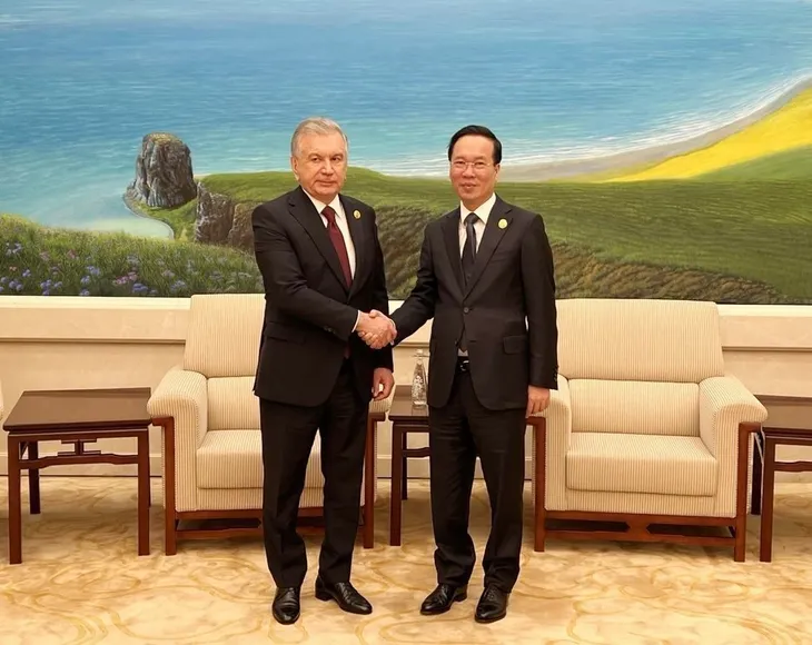 Chủ tịch nước Võ Văn Thưởng gặp Tổng thống Uzbekistan - Ảnh 1. Chủ tịch nước Võ Văn Thưởng gặp Tổng thống Uzbekistan - Ảnh 1.