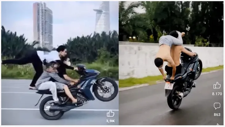 Tạm giữ 3 thanh niên chạy xe máy bốc đầu, đi 1 bánh ở Thủ Đức - Ảnh 1. Tạm giữ 3 thanh niên chạy xe máy bốc đầu, đi 1 bánh ở Thủ Đức - Ảnh 1.