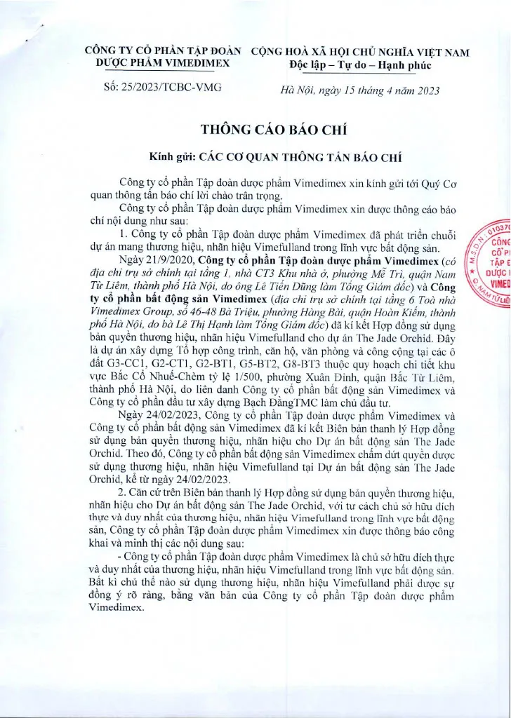 Không được sử dụng tên thương hiệu Vimefulland tại Dự án The Jade Orchid - Ảnh 2. Không được sử dụng tên thương hiệu Vimefulland tại Dự án The Jade Orchid - Ảnh 2.