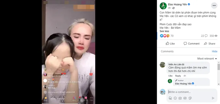 Hậu trường Cuộc đời vẫn đẹp sao: Mẹ con Hoàng Yến ôm nhau khóc sướt mướt diễn lại một cảnh phim - Ảnh 1. Hậu trường Cuộc đời vẫn đẹp sao: Mẹ con Hoàng Yến ôm nhau khóc sướt mướt diễn lại một cảnh phim - Ảnh 1.