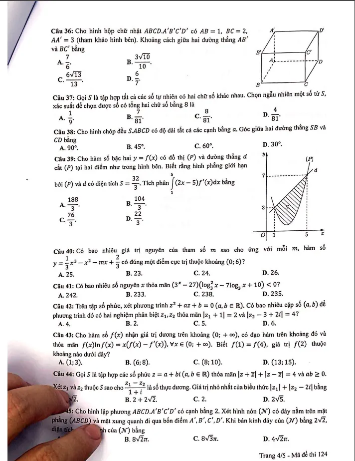 Gợi ý đáp án đề thi Toán tốt nghiệp THPT 2023 - Ảnh 4. Gợi ý đáp án đề thi Toán tốt nghiệp THPT 2023 - Ảnh 4.