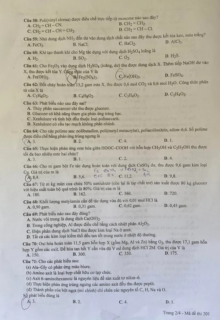 Đề thi và gợi ý đáp án môn Hóa học Kỳ thi tốt nghiệp THPT 2023 - Ảnh 2. Đề thi và gợi ý đáp án môn Hóa học Kỳ thi tốt nghiệp THPT 2023 - Ảnh 2.