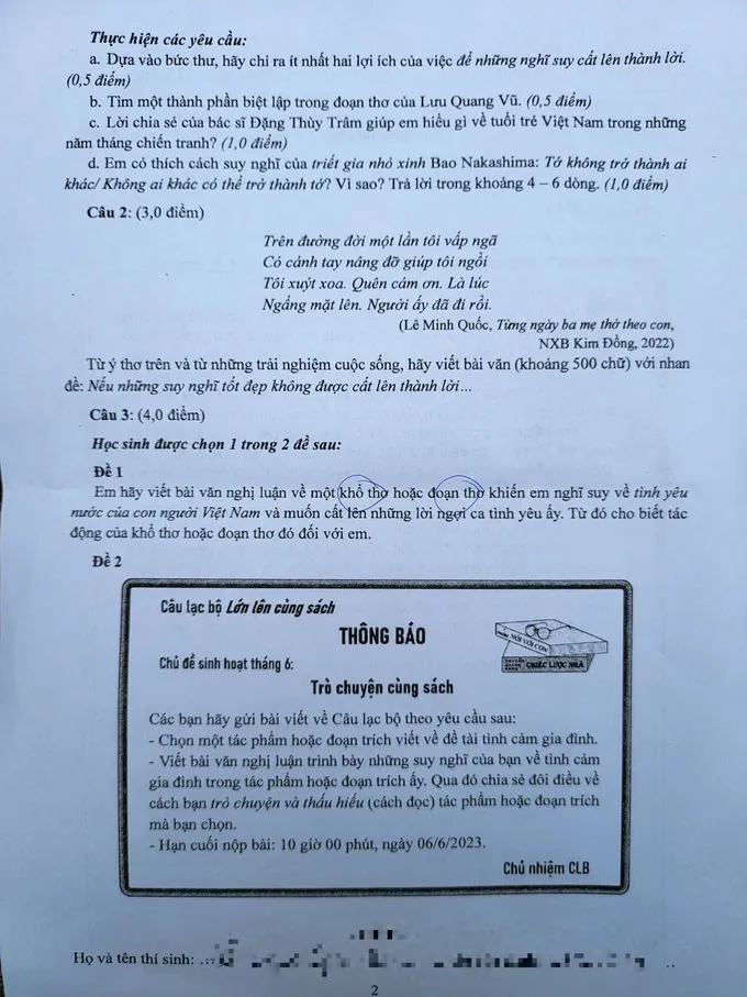 Gợi ý đáp án Đề thi môn Ngữ văn lớp 10 TP Hồ Chí Minh - Ảnh 2. Gợi ý đáp án Đề thi môn Ngữ văn lớp 10 TP Hồ Chí Minh - Ảnh 2.