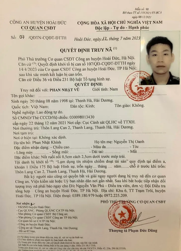 Truy nã nam thanh niên mượn xe bạn xong không trả - Ảnh 1. Truy nã nam thanh niên mượn xe bạn xong không trả - Ảnh 1.