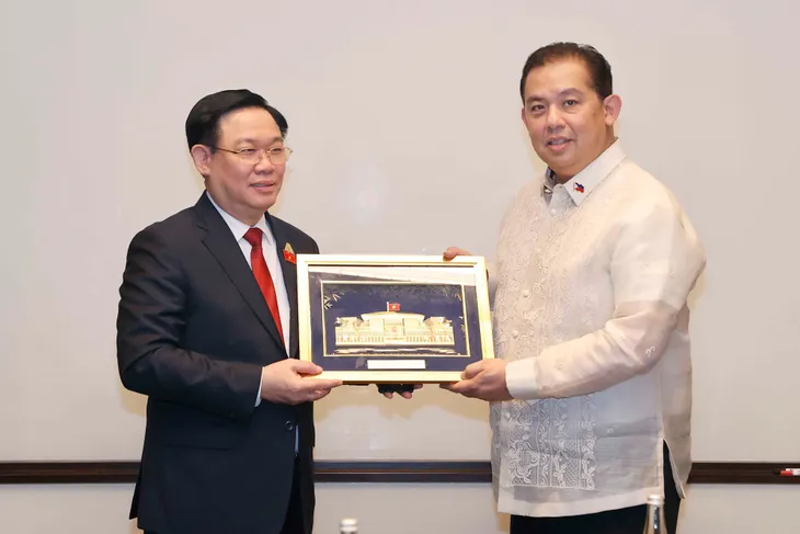 Chủ tịch Quốc hội Vương Đình Huệ gặp Chủ tịch Hạ viện Philippines - Ảnh 3. Chủ tịch Quốc hội Vương Đình Huệ gặp Chủ tịch Hạ viện Philippines - Ảnh 3.