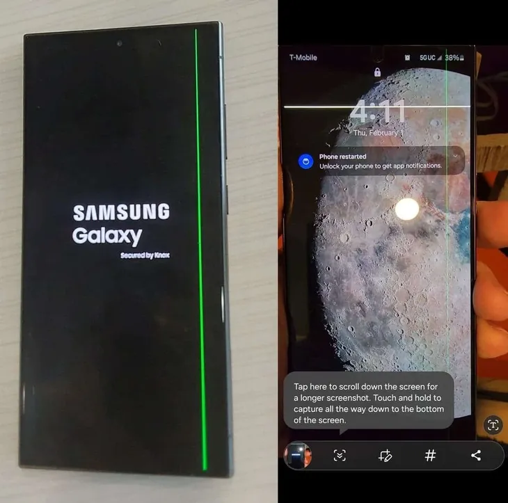 Galaxy S24 Ultra xuất hiện lỗi màn hình sọc xanh - Ảnh 1. Galaxy S24 Ultra xuất hiện lỗi màn hình sọc xanh - Ảnh 1.