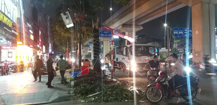 Hà Nội cắt dọn cây đổ trong đêm - Ảnh 4. Hà Nội cắt dọn cây đổ trong đêm - Ảnh 4.