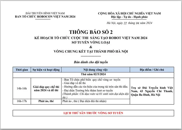 Robocon Việt Nam 2024: Lịch sơ tuyển vòng loại và chung kết tại Hà Nội - Ảnh 1. Robocon Việt Nam 2024: Lịch sơ tuyển vòng loại và chung kết tại Hà Nội - Ảnh 1.