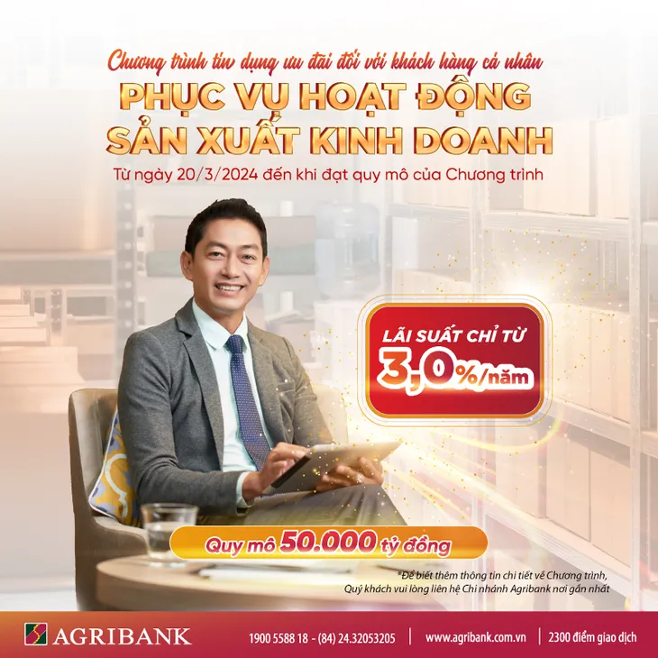 Ưu đãi khách hàng vay vốn phục vụ sản xuất kinh doanh với lãi suất cho vay ngắn hạn chỉ từ 3,0%/năm - Ảnh 1. Ưu đãi khách hàng vay vốn phục vụ sản xuất kinh doanh với lãi suất cho vay ngắn hạn chỉ từ 3,0%/năm - Ảnh 1.