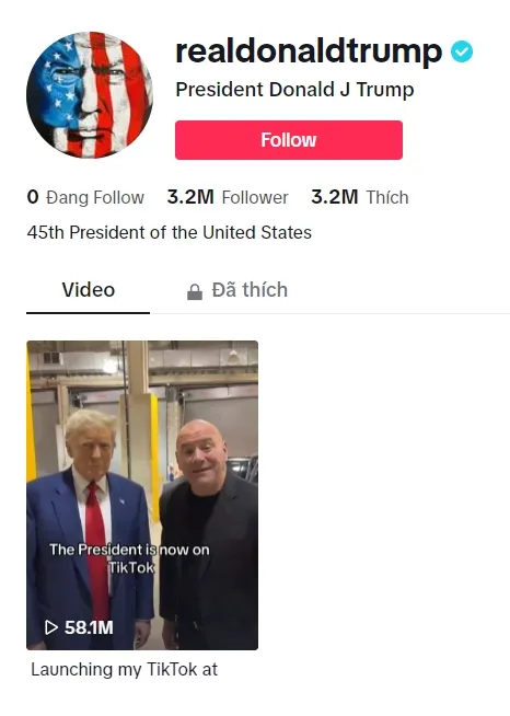 Cựu Tổng thống Mỹ Donald Trump tham gia TikTok - Ảnh 1. Cựu Tổng thống Mỹ Donald Trump tham gia TikTok - Ảnh 1.