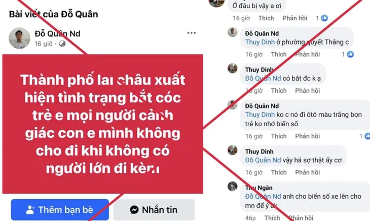 Triệu tập thanh niên đăng tin giả có vụ bắt cóc trẻ em - Ảnh 1. Triệu tập thanh niên đăng tin giả có vụ bắt cóc trẻ em - Ảnh 1.