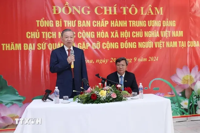 Tổng Bí thư, Chủ tịch nước Tô Lâm thăm Đại sứ quán và cộng đồng người Việt Nam tại Cuba - Ảnh 1. Tổng Bí thư, Chủ tịch nước Tô Lâm thăm Đại sứ quán và cộng đồng người Việt Nam tại Cuba - Ảnh 1.