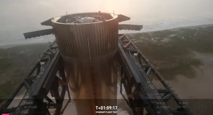 SpaceX thu hồi thành công tầng đẩy tên lửa Starship trong lần thử nghiệm bay thứ 5 - Ảnh 1. SpaceX thu hồi thành công tầng đẩy tên lửa Starship trong lần thử nghiệm bay thứ 5 - Ảnh 1.