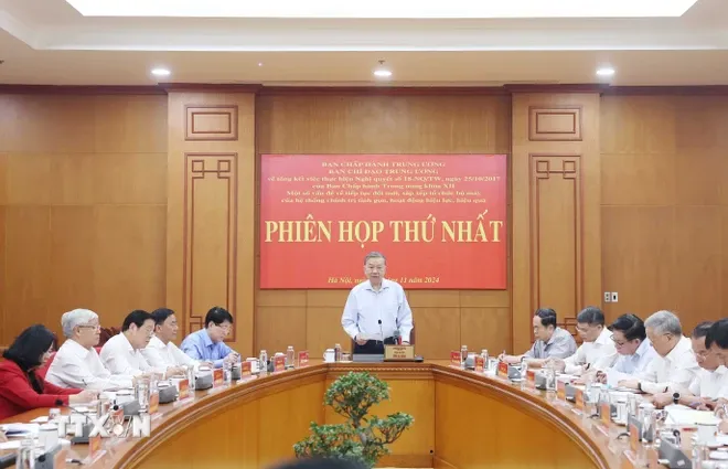 Tổng Bí thư Tô Lâm: Tinh gọn tổ chức bộ máy phải thực hiện với quyết tâm cao nhất - Ảnh 1. Tổng Bí thư Tô Lâm: Tinh gọn tổ chức bộ máy phải thực hiện với quyết tâm cao nhất - Ảnh 1.