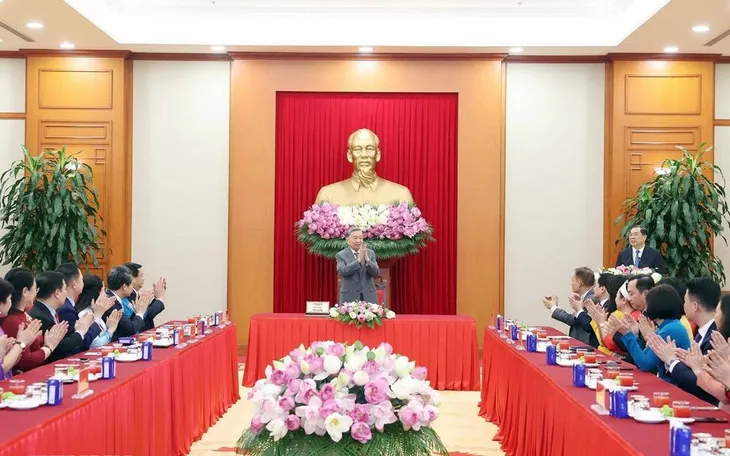 Tổng Bí thư Tô Lâm chủ trì buổi gặp mặt. (Ảnh: TTXVN) 