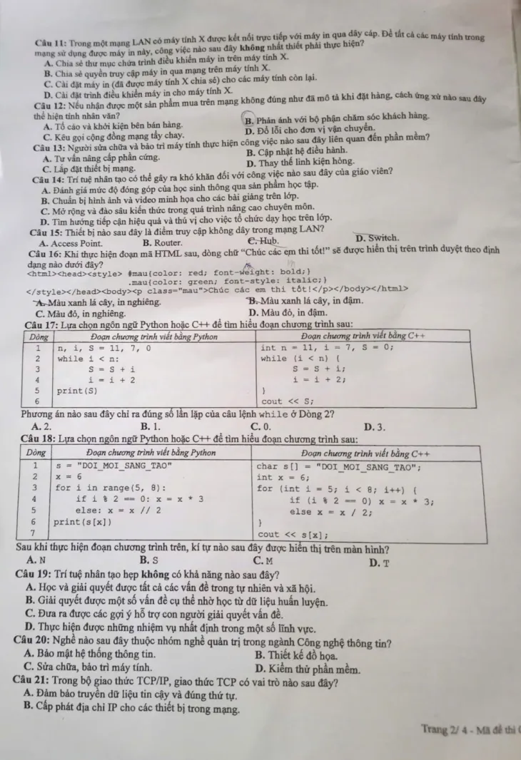 Đề thi môn Tin học thi tốt nghiệp THPT 2025
- Ảnh 2.