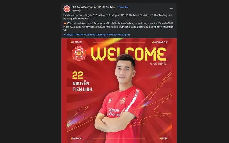 Tiến Linh khoác áo CLB Công an TP Hồ Chí Minh: Cột mốc mới trong hành trình tái sinh đội bóng giàu truyền thống