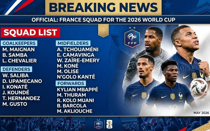 ĐT Pháp công bố danh sách dự World Cup 2026: Hàng công thượng thặng sẵn sàng chinh phục đỉnh cao

