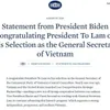 US President congratulates Vietnamese Party General Secretary, President