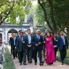 European Council President visits Temple of Literature, Ha Noi's metro line project