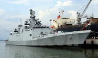 Indian naval ship INS Sahyadri docks in Da Nang