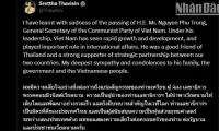 Thai Prime Minister and overseas Vietnamese in Thailand express condolences over passing of Party leader Nguyen Phu Trong