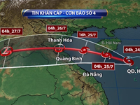 Tâm bão số 4 ở vùng biển phía Nam đảo Hải Nam (Trung Quốc)