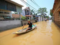 Nhiều xã ven sông Bùi, huyện Chương Mỹ, Hà Nội vẫn ngập nặng