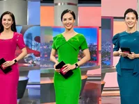 Trang phục lên hình đủ sắc màu của BTV Quỳnh Nga trên Chuyển động 24h