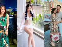 Diễn viên Việt tuần qua: Hồng Diễm diện váy cũ, Mạnh Trường ôm chặt vợ ở trời Tây