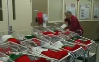 Mỹ: Ngộ nghĩnh các em bé sơ sinh nằm trong tất Giáng sinh