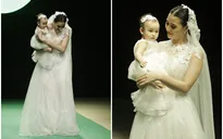 Bế con trên tay, Hồng Quế suýt "vồ ếch" trên sàn catwalk