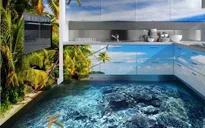 Những sàn nhà lát hình 3D khiến căn phòng như hòa mình vào thiên nhiên