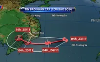 Bão số 9 hướng vào Nam Trung Bộ và Đông Nam Bộ, gây mưa to, gió mạnh