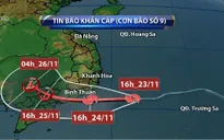 Chiều tối đến đêm 24/11, bão số 9 sẽ vào đất liền nước ta