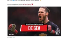 David De Gea của Man Utd nhận giải "Găng tay vàng"