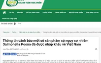 Cảnh báo: một số sản phẩm dinh dưỡng có nguy cơ nhiễm Salmonella Poona được nhập khẩu về Việt Nam