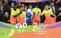 Crystal Palace 0-2 Manchester City: Man City trở lại vị trí thứ 2 (Vòng 9 Ngoại Hạng Anh 2019-2020)