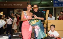 Hoàng Thùy diện đầm tự thiết kế lên đường thi Hoa hậu Hoàn vũ 2019