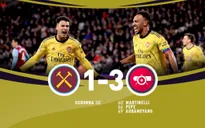 West Ham 1-3 Arsenal: 10 phút bùng nổ, ngược dòng ngoạn mục!