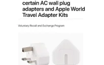 Apple thu hồi phích cắm sạc vì nguy cơ gây giật điện