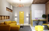 Phòng khách có nội thất màu vàng mang lại cảm giác ấm áp