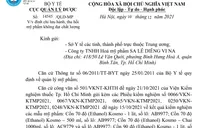 Thu hồi toàn quốc các lô cồn Kosmo không đáp ứng yêu cầu về giới hạn Methanol