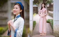 Lương Thanh đẹp mảnh mai trong áo dài Tết của Hoa hậu Ngọc Hân